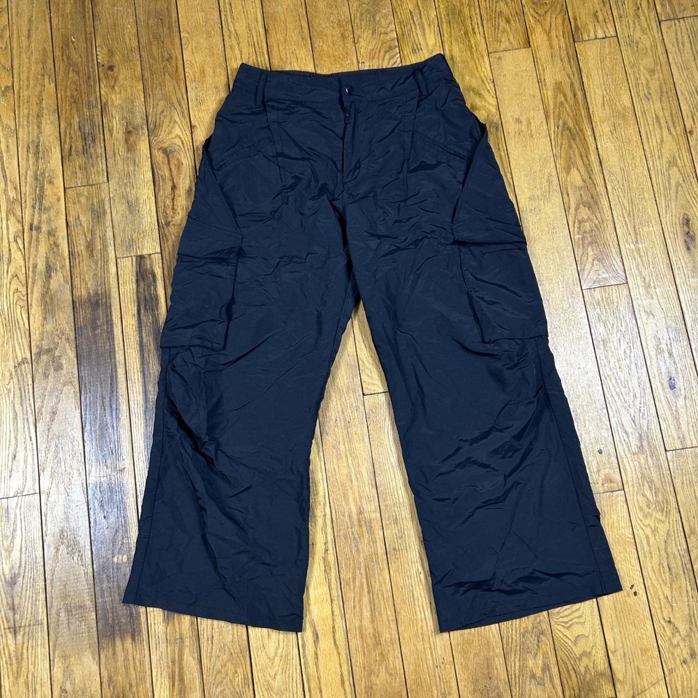 Halara Black Nylon Cargo Pants Wide Leg Utility Streetwear Hike Petite Large LP